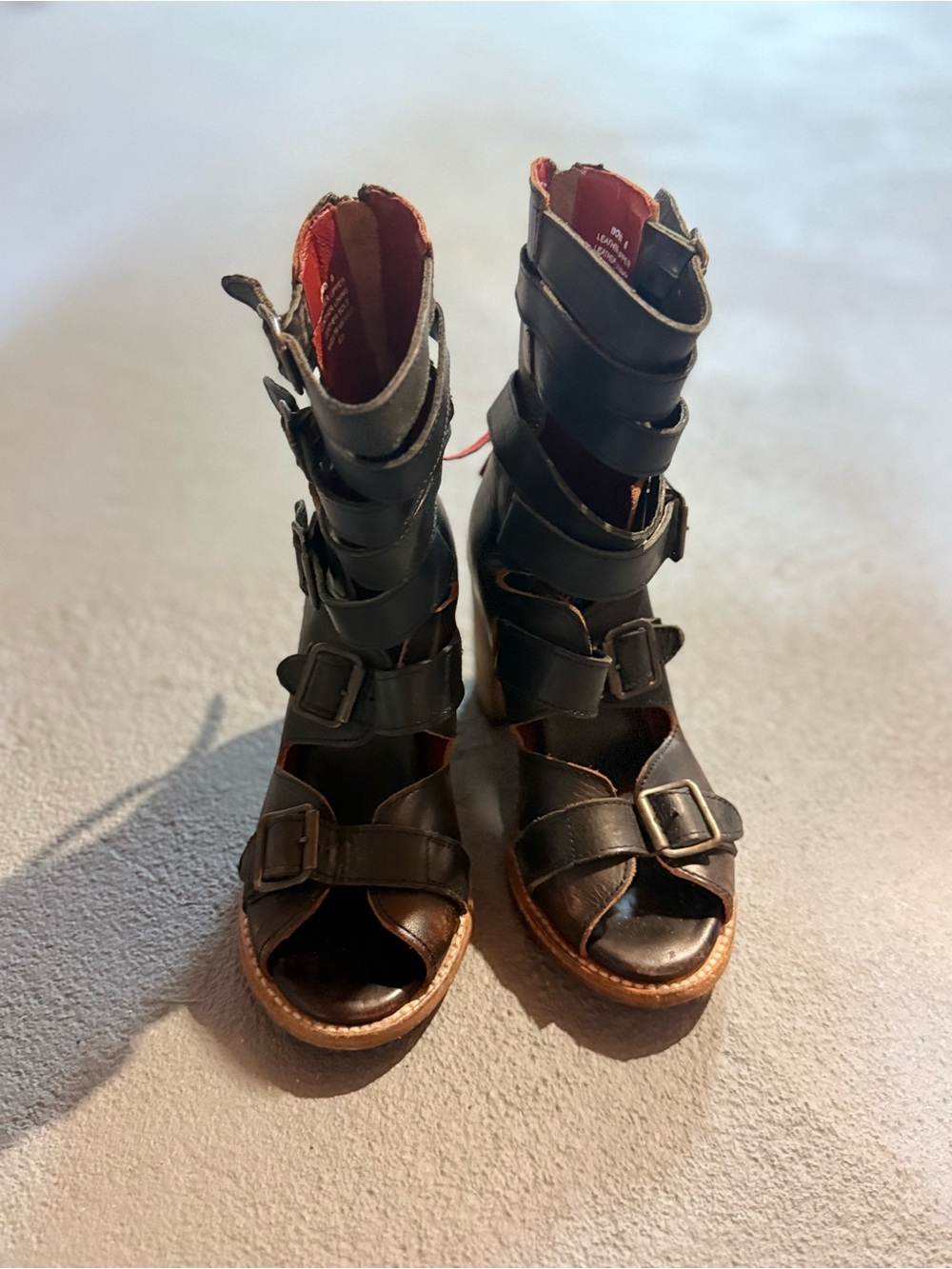 Freebird by Steven Bond Original- Women's Black Leather Buckle Heeled Sandals - Picture 3 of 5